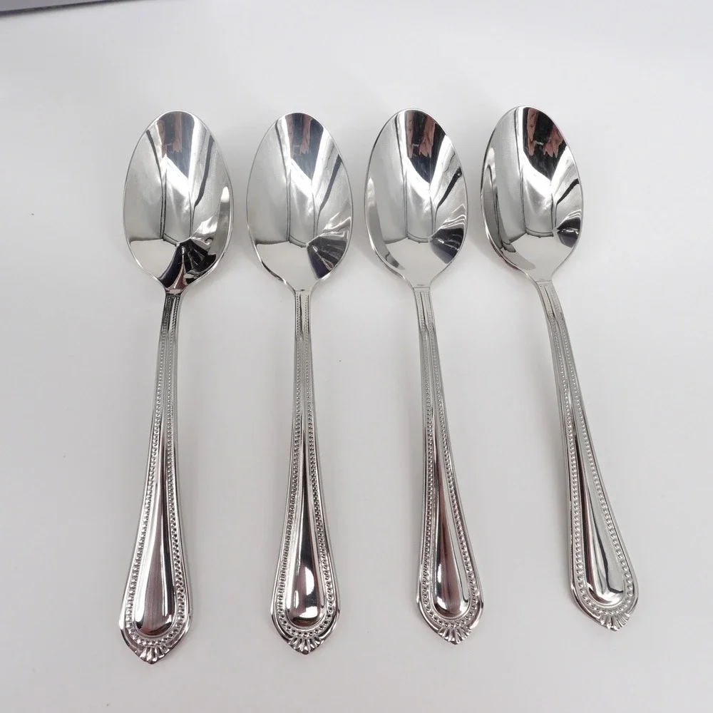 Mikasa Regent Bead Dinner Spoons 18/10 Stainless Steel Set of 4 Silverware